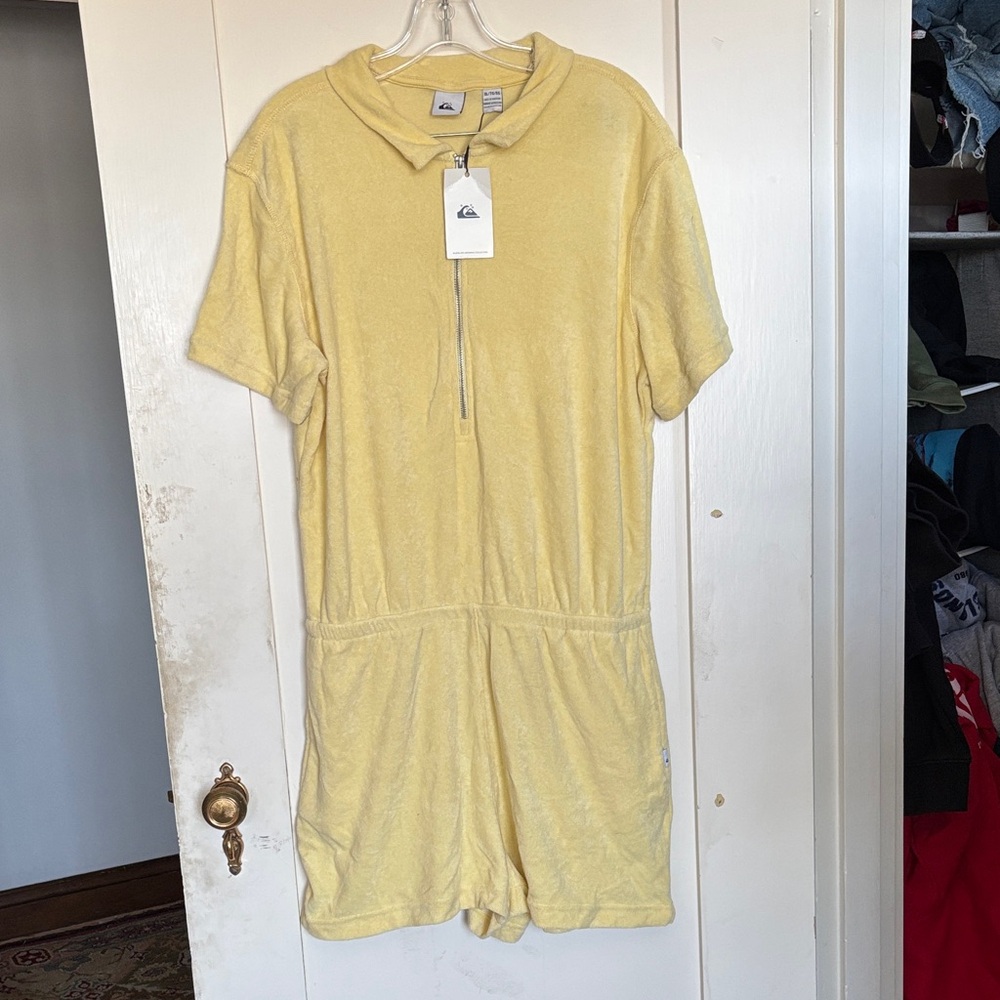 NWT Quicksilver womens XL butter yellow Towel Fleece Jumpsuit terry cloth romper